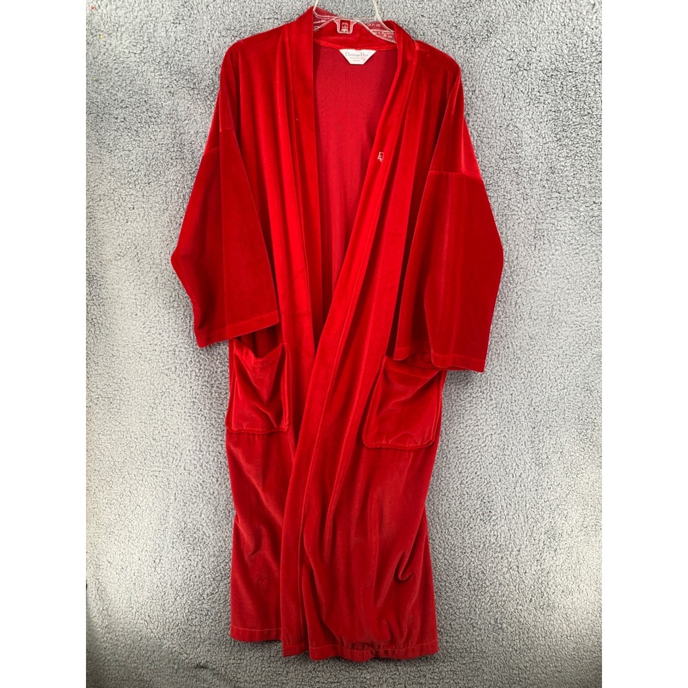 Christian Dior Monsieur Red Velour Robe Embroidered Logo One Size Mens Vintage